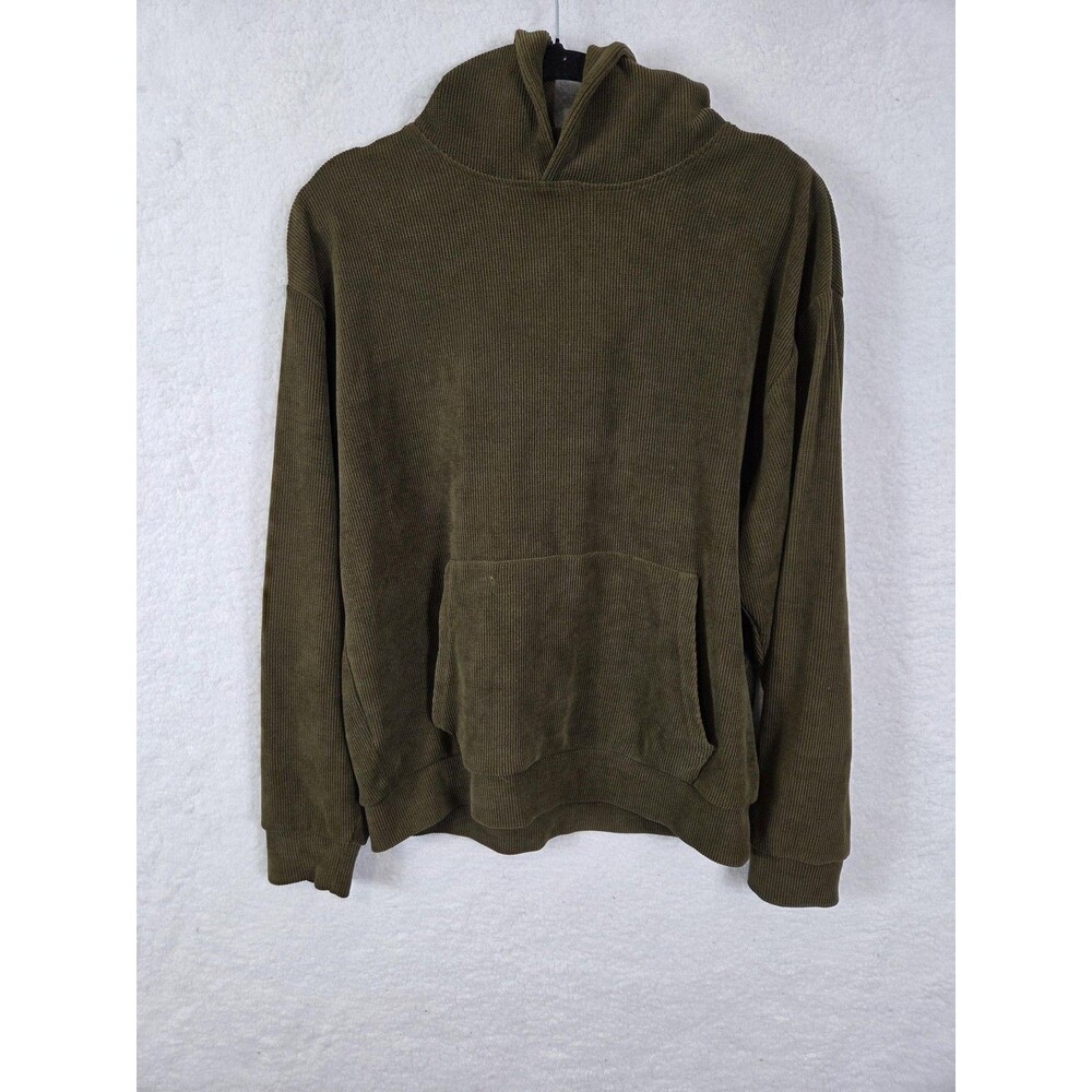 Negative Space Hoodie Mens M‎ Green Ribbed Stretch Knit Pullover Skater Grunge